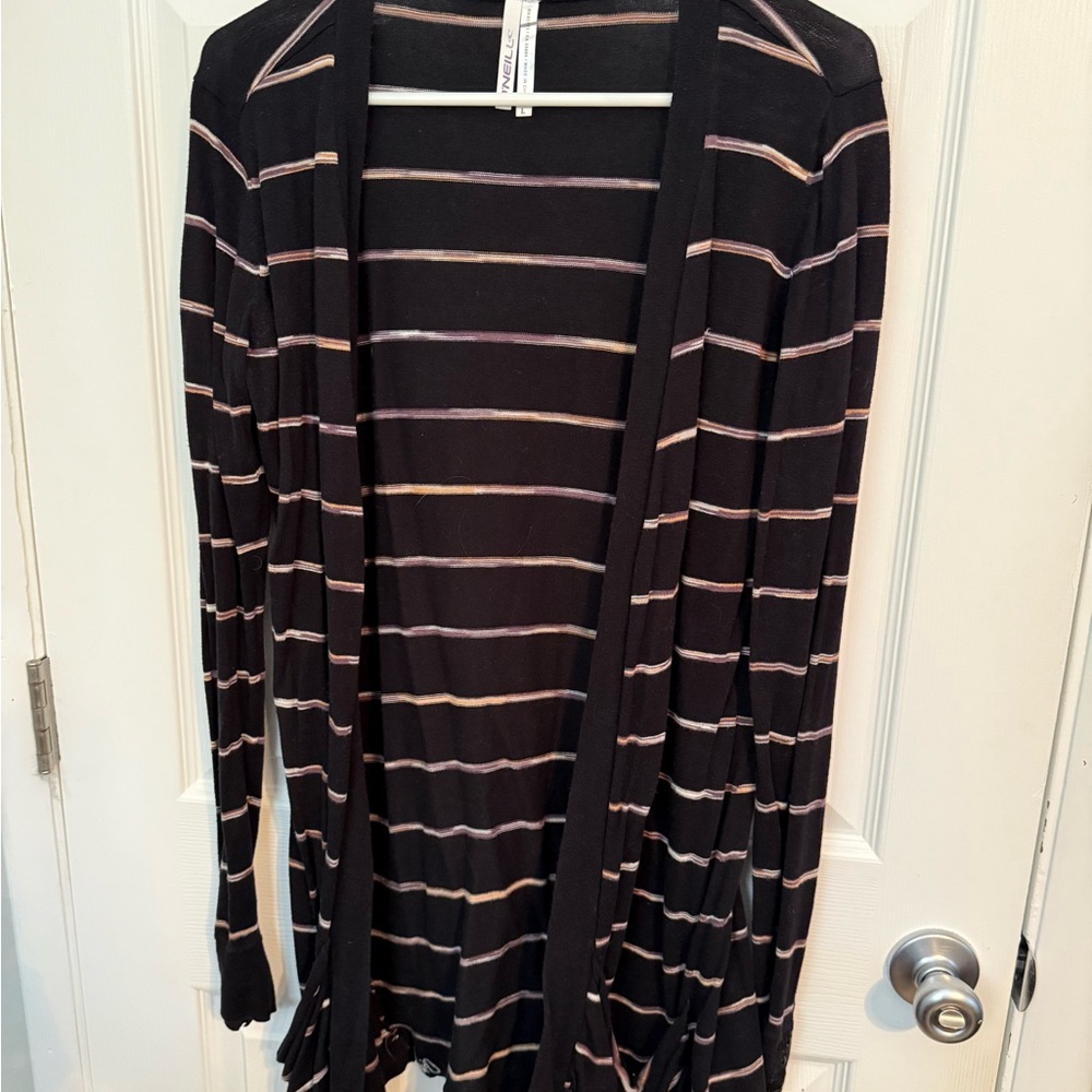 O'Neill Black Cardigan with Purple and White Stripes
